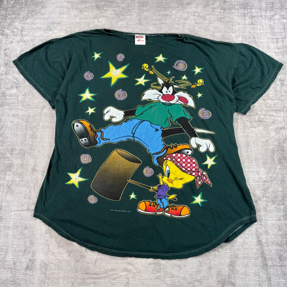 Looney Tunes Shirt Womens Large Green Vintage 1996 Sylvester Tweety Sleep